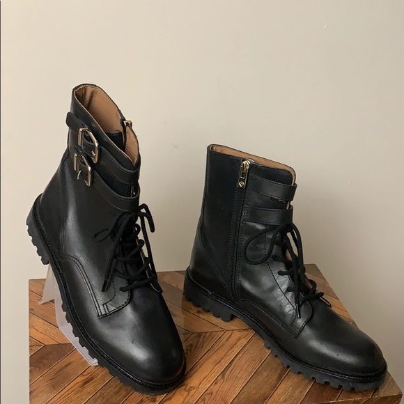 Antonio Melani Bertilli Black Leather Combat Boot - Picture 1 of 9